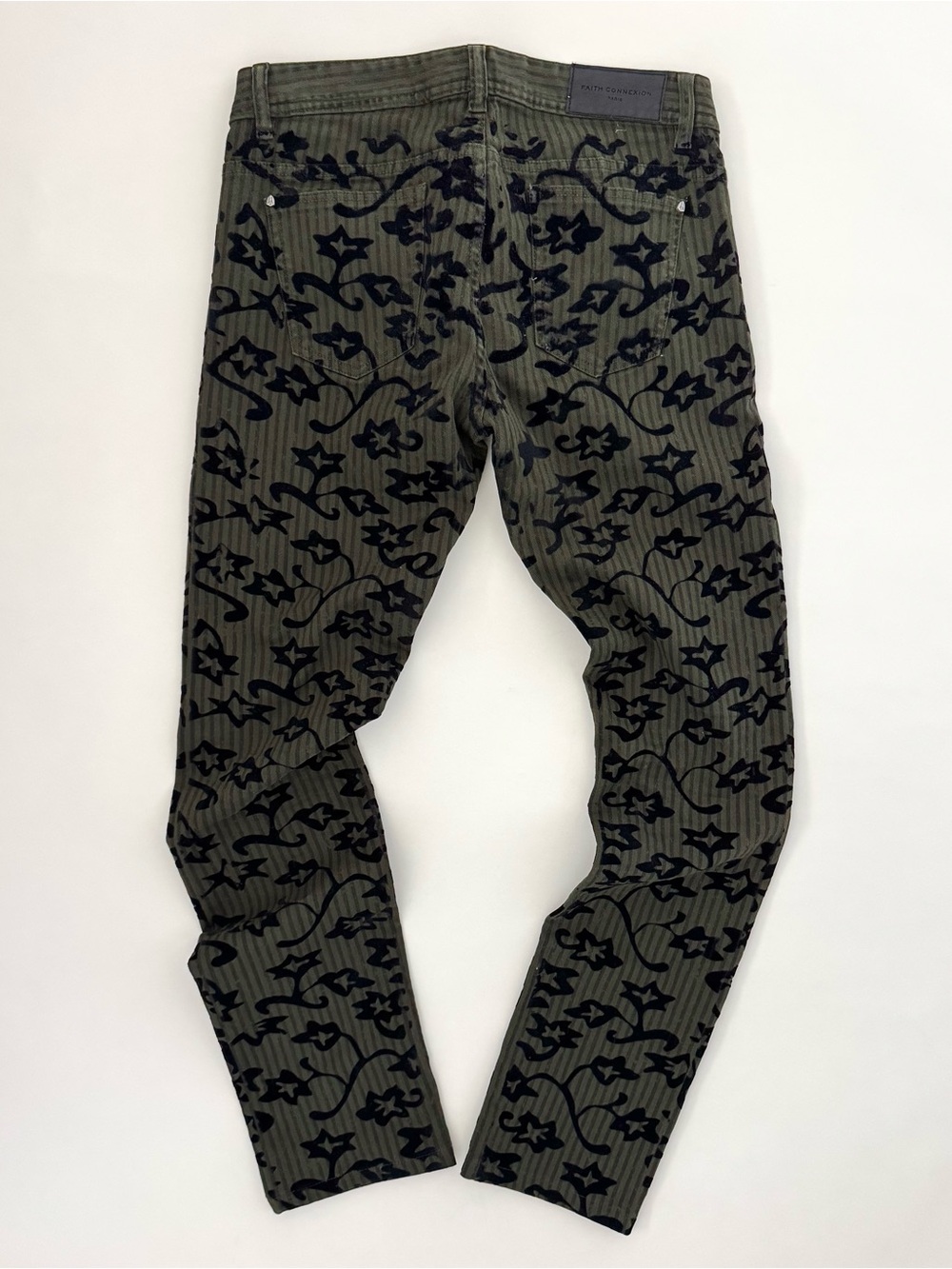 Faith Connexion Olive Green Skinny Jeans with Velvet Brocade Pattern - Size 29 - Picture 3 of 10